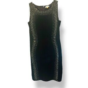 Calvin Klein Black Studded Cocktail Sheath Dress Sleeveless Stretch Size 14